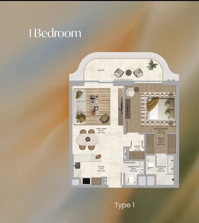 1 Bedroom Type 1 floor plan at The Canopies at Yas Point