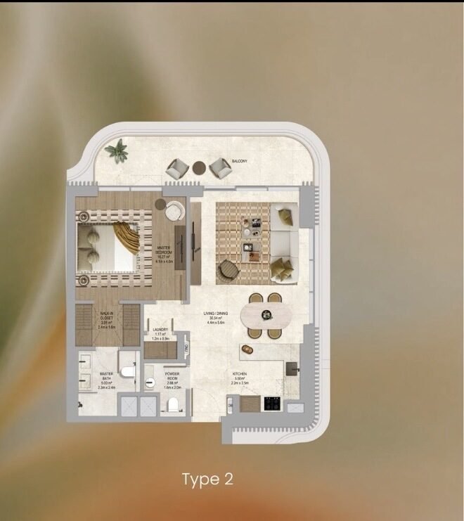 1 Bedroom Type 2 floor plan at The Canopies at Yas Point