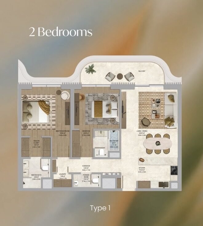 2 Bedroom Type 1 floor plan at The Canopies at Yas Point