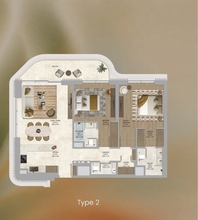 2 Bedroom Type 2 floor plan at The Canopies at Yas Point